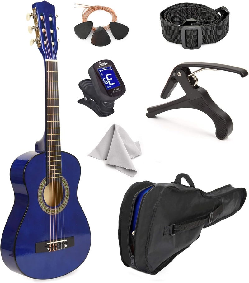 30" Wood Classical Guitar with Case and Accessories for Kids/Girls/Boys/Beginners (Blue)